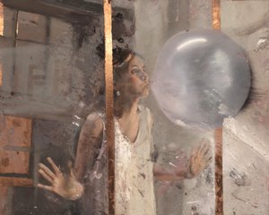 Bubble V (Rapariga atrás da janela), 2020 (óleo sobre cobre)