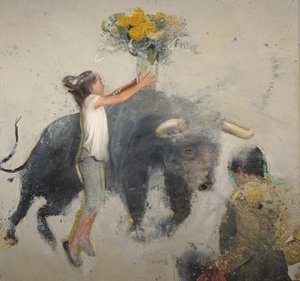 Touro com rosa, 2023 (óleo sobre tela)