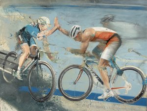 Ciclistas, 2021 (óleo sobre tela) de Nicola Pucci