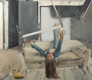 Rapariga com um trapézio, 2022 (óleo sobre tela) de Nicola Pucci