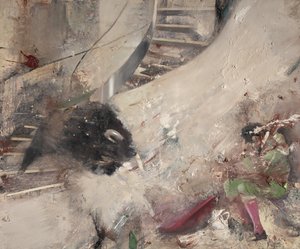 Touro de escada com toureiro, 2021 (óleo sobre tela) de Nicola Pucci