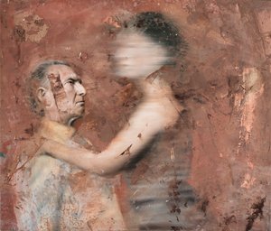 Mulher em movimento com homem, 2019 (óleo sobre tela) de Nicola Pucci