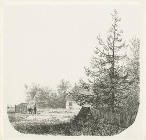 Paisagem arborizada com um ninho de cegonha de Nicolaas Johannes Roosenboom