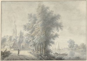 Vista de uma aldeia com torre de igreja