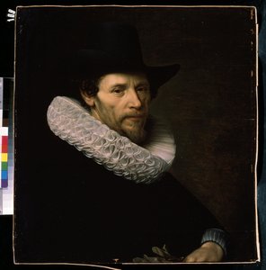 "Retrato de um Homem com um chapéu preto Este é um holandês notável, usando um morango e um chapéu. Pintura de Nicholas Eliasz (1591-1655) Museu de Arte Mikhail Kroshitsky, Sevastopol (Sebastopol) Ukr