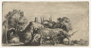 Paisagem com um poço e uma carroça de Nicolaes Anthoni Flinck (attributed to)