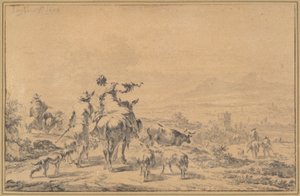 Pastores em uma paisagem italiana de Nicolaes Berchem