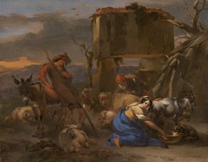 Cena pastoral com uma pastora ordenhando uma cabra, 166570.
