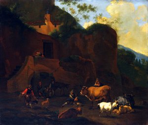 Camponeses e Gado, século XVII de Nicolaes Berchem