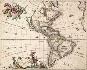 Carta das Américas, c.1671 (gravura colorida) de Nicolaes Jansz (1586 1652) Visscher