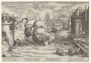 Tomando Damiate e navegando através da corrente, 1219 de Nicolaes Jansz. Clock