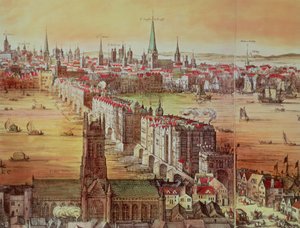 Ponte velha de Londres, detalhe da &39;Londres de Vischer&39;, século XVII (gravura)