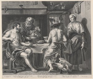 Júpiter e Mercúrio Entretidos por Filemon e Baucis de Nicolaes Lauwers, after Jacob Jordaens