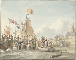 Chegada do príncipe Willem Frederik em Scheveningen, 30 de novembro de 1813 de Nicolaes Lodewick Penning (signed by artist)