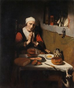 Mulher idosa dizendo graça, conhecida como 