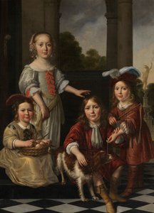 Retrato de quatro crianças (óleo sobre tela) de Nicolaes Maes
