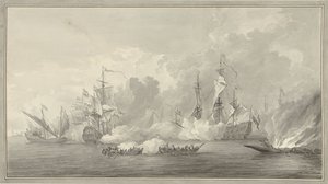 Batalha do mar, possivelmente perto de Kijkduin em 21 de agosto de 1673 de Nicolaes Muys