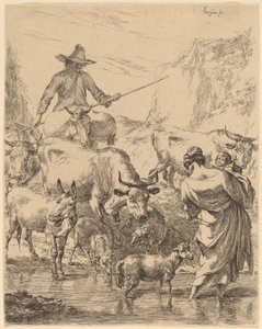 Rebanho cruzando o riacho de Nicolaes Pietersz Berchem
