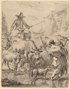 Rebanho cruzando o riacho de Nicolaes Pietersz Berchem