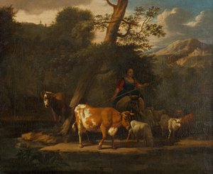 Pastora com vacas debaixo de uma árvore de Nicolaes Pietersz. Berchem