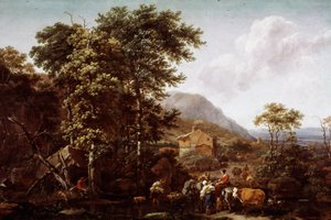 Paisagem e animais. Pintura de Nicolaes Berchem (1620-1683), pintor holandês