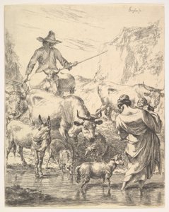 O rebanho que cruza o córrego. de Nicolaes Pietersz. Berchem