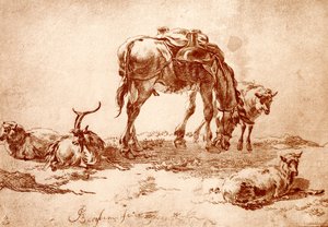 Pasto com burro, cabra e ovelha