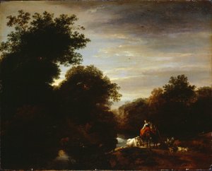 Camponeses em um Ford de Nicolaes Pietersz. Berchem