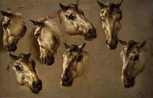 Esboços de Cabeças de Cavalos (óleo sobre tela) de Nicolaes Pietersz. Berchem