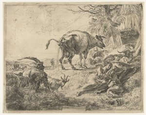Família de pastores adormecidos e gado em repouso de Nicolaes Pietersz Berchem