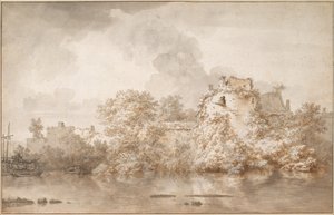 Paisagem do rio perto de Montfoort de Nicolaes Pietersz. Berchem