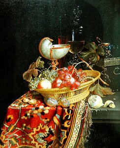 Uma Natureza Morta de Frutas numa Cesta e numa Taça Nautilus de Nicolaes Van Gelder