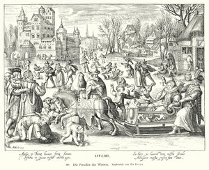 Alegrias de Inverno (gravura em cobre) de Nicolaes de (after) Bruyn