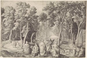 Família camponesa em uma floresta de Nicolaes de Bruyn