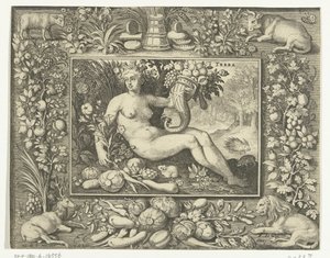 Elemento terra como uma mulher nua com cornucópia Terra (título no objeto) Os Quatro Elementos (título da série)