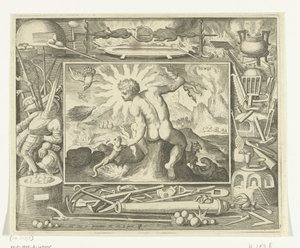 Elemento de fogo quando jovem com relâmpagos Ignis (título no objeto) Os Quatro Elementos (título da série) de Nicolaes de Bruyn