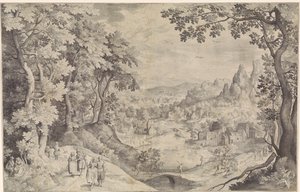 Paisagem com caça ao veado de Nicolaes de Bruyn
