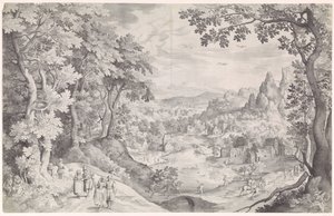 Paisagem com caça ao veado de Nicolaes de Bruyn