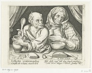 Homem e mulher comem mingau de Nicolaes de Bruyn