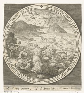 Quinto dia da criação: Deus cria peixes e aves
Da criação à expulsão do paraíso (título da série) de Nicolaes de Bruyn