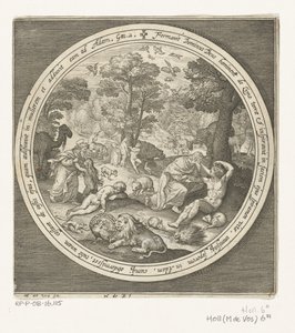 Sexto dia da criação: Deus cria os animais e Adão e Eva
Da criação à expulsão do paraíso (título da série) de Nicolaes de Bruyn
