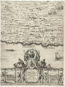 Kaart van Palestina Uma nova descrição da Terra Santa ou terra prometida (título no objeto) de Nicolaes van Geelkercken