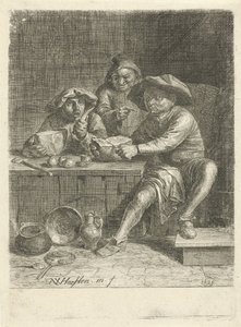 Agricultores em uma mesa com pão de Nicolaes van Haeften