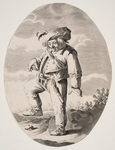 Agricultor dançando com um pássaro em sua mosca de Nicolaes van Lijnhoven