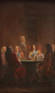 Christian V apresenta a lei dinamarquesa 1683 de Nicolai Abildgaard