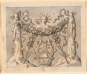 Composição decorativa com os suportes de Héracles, cabeça de Apolo e vários atributos de Nicolai Abildgaard