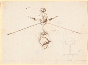 Rascunho decorativo. Um capacete e duas lanças cruzadas, etc. de Nicolai Abildgaard