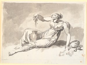 Outono, uma mulher sentada pressionando uvas de Nicolai Abildgaard