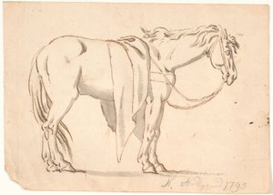 Um cavalo com um cobertor nele de Nicolai Abildgaard