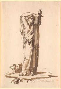 Uma figura feminina carregando um lençol no ombro esquerdo de Nicolai Abildgaard